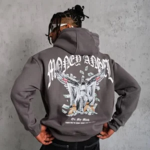Alternative view of Erkek Kordon İpli Baskılı Kapüşonlu Sweatshirt - Füme
