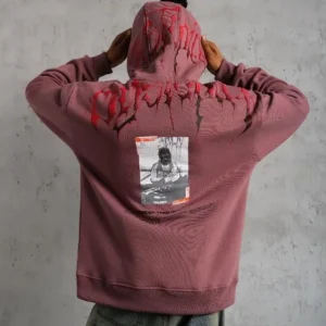 Alternative view of Erkek Ön Ve Arka Baskılı Kapüşonlu 3 İplik Sweatshirt - Gül Kurusu