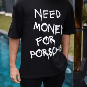Alternative view of Unisex Bisiklet Yaka Baskılı Oversize T-Shirt - Siyah