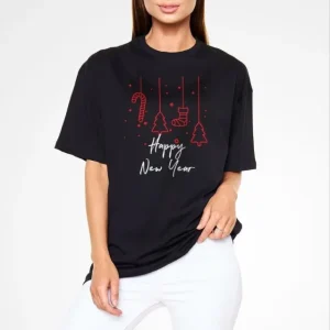 Alternative view of Unisex Bisiklet Yaka Baskılı Oversize T-Shirt - Siyah
