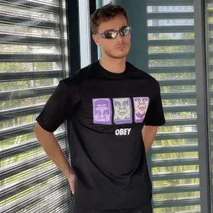 Alternative view of Unisex Bisiklet Yaka Baskılı Oversize T-Shirt - Siyah