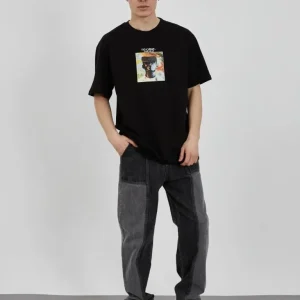 Alternative view of Unisex Bisiklet Yaka Baskılı Oversize T-Shirt - Siyah