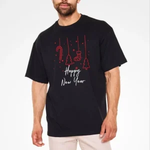 Alternative view of Unisex Bisiklet Yaka Baskılı Oversize T-Shirt - Siyah