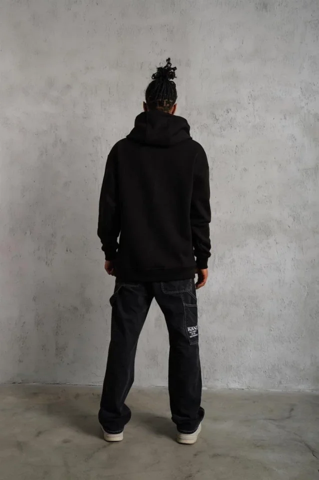 3 İplik Kapşonlu Sweatshirt Hoodie - Siyah - Görsel 3