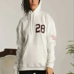 Alternative view of Unisex Kapşonlu Baskılı Sweetshirt - Beyaz