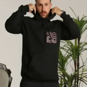 Alternative view of Unisex Kapşonlu Baskılı Sweetshirt - Siyah