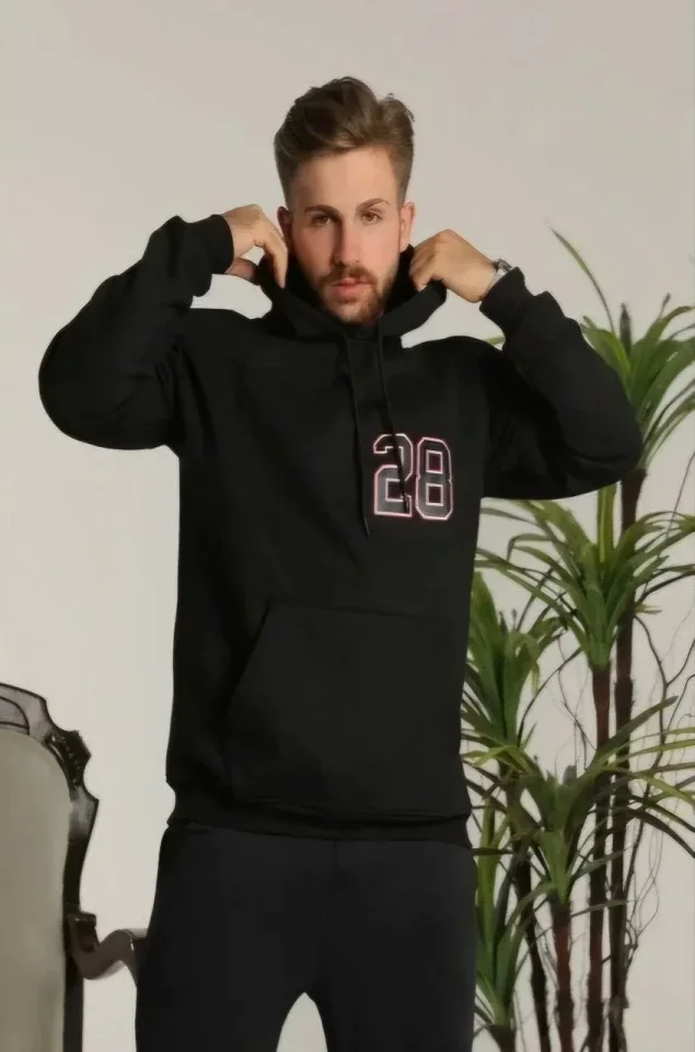 Unisex Kapşonlu Baskılı Sweetshirt - Siyah - Görsel 2