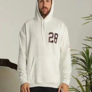 Alternative view of Unisex Kapşonlu Baskılı Sweetshirt - Beyaz