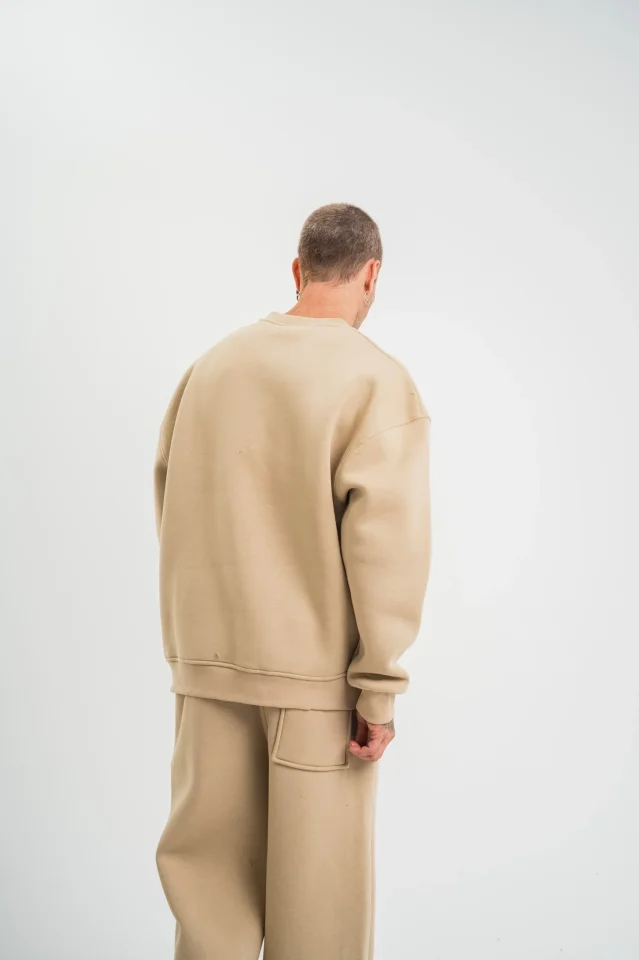 Uzun Kol Bisiklet Yaka Basic SweatShirt - Bej - Görsel 2
