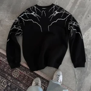 Alternative view of Yıldırım Baskılı Bisiklet Yaka SweatShirt - Siyah