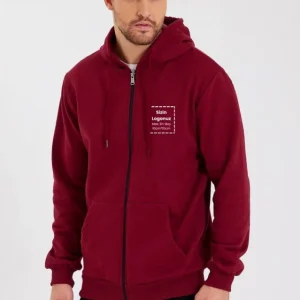 Alternative view of Unisex Tam Fermuarlı Kapşonlu Özel Tasarım SweatShirt - Bordo
