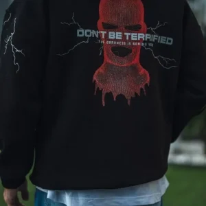 Alternative view of Üç İplik Kapüşonlu Baskılı Oversize SweatShirt- Siyah