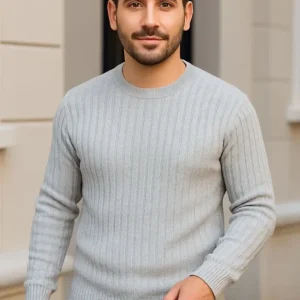 Alternative view of Erkek Fitilli Triko Kazak 3lü Set Gri Haki Siyah Regular Fit Bisiklet Yaka Triko Seti Modeli Kazak
