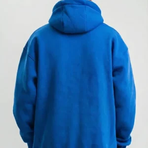 Alternative view of Erkek Saks Mavi Double Oversize 3 İplik Pamuklu Kapüşonlu Kanguru Cepli Sweatshirt Hoodie - Saks Mavi