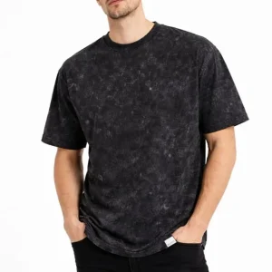 Alternative view of Erkek Asit Yıkama Bisiklet Yaka Kısa Kollu Oversize T-Shirt Tişört - Siyah