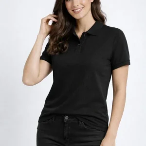 Pike Kumaş Düğmeli Yaka Regular Rahat Günlük Kısa Kol Tişört T-shirt - Siyah