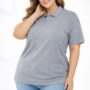 Alternative view of Pike Kumaş Düğmeli Yaka Battal Büyük Beden Günlük Kısa Kol Tişört T-shirt - Gri