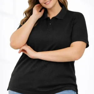 Alternative view of Pike Kumaş Düğmeli Yaka Battal Büyük Beden Günlük Kısa Kol Tişört T-shirt - Siyah