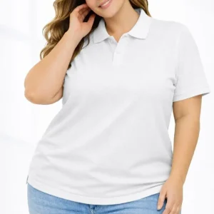 Alternative view of Pike Kumaş Düğmeli Yaka Battal Büyük Beden Günlük Kısa Kol Tişört T-shirt - Beyaz