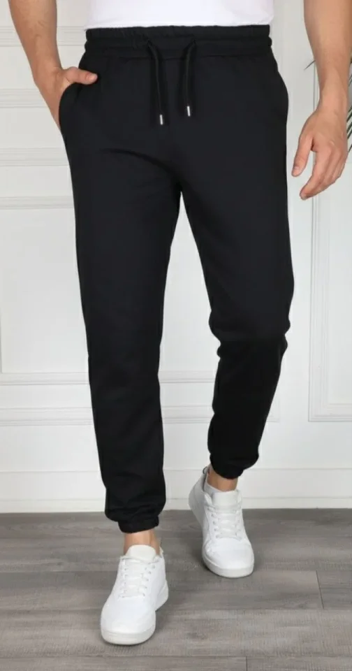 Erkek Jogger Eşofman Altı Rahat Kalıp, Cepli, Lastikli Paça, Günlük Spor Pantolon - Siyah - Görsel 5
