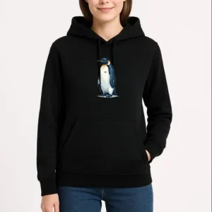 Alternative view of Oversize Hoodie - Sırt Baskılı Survivor Penguin Temalı, Felsefi Yazılı Kapüşonlu Sweatshirt - Siyah