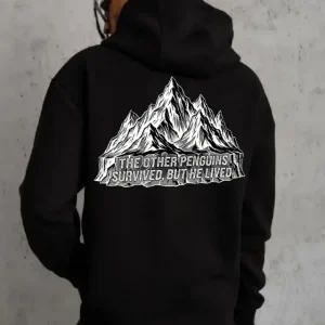 Erkek Nihilist Penguen Temalı Oversize Kapüşonlu Sweatshirt - Siyah