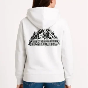 Nihilist Penguen Temalı Oversize Kapüşonlu Sweatshirt - Beyaz
