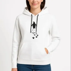 Alternative view of Nihilist Penguen Temalı Oversize Kapüşonlu Sweatshirt - Beyaz