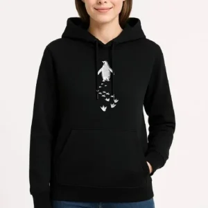 Nihilist Penguen Temalı Oversize Kapüşonlu Sweatshirt - Siyah
