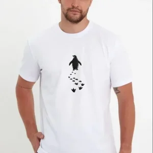 Alternative view of Erkek Nihilist Penguen Temalı Oversize Bisiklet Yaka Tişört - Beyaz