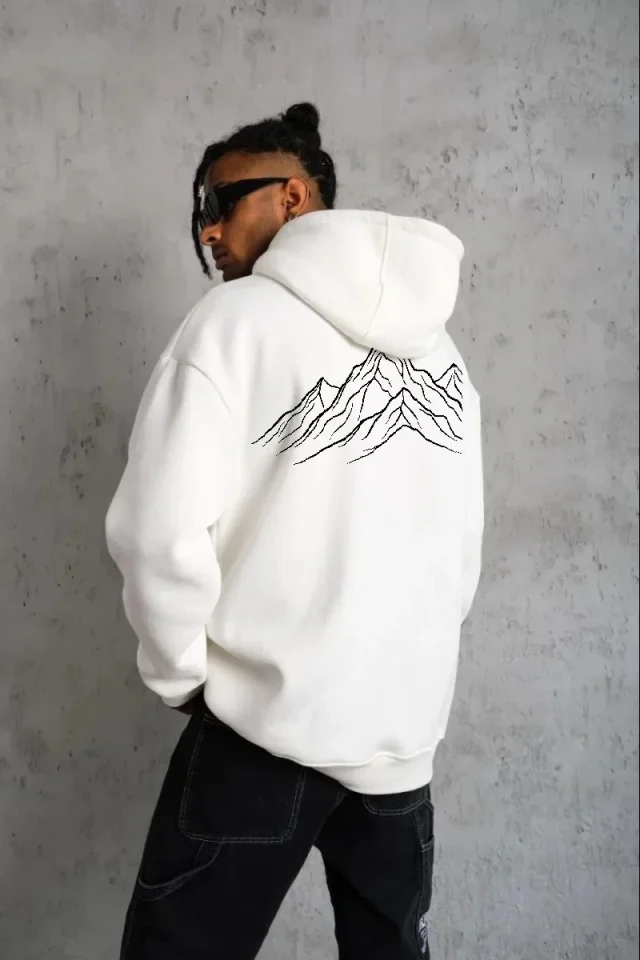 Erkek Nihilist Penguen Özel Tasarım Oversize Kapüşonlu Sweatshirt - Beyaz - Görsel 2
