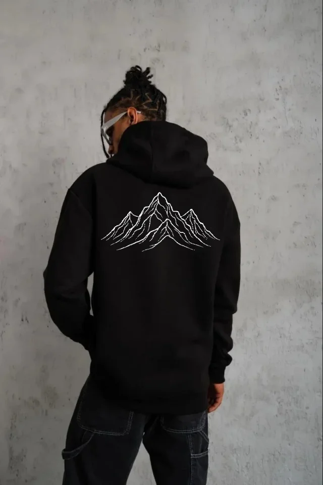 Erkek Nihilist Penguen Özel Tasarım Oversize Kapüşonlu Sweatshirt - Siyah