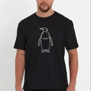 Erkek Nihilist Penguen Özel Tasarım Oversize Bisiklet Yaka Tişört - Siyah