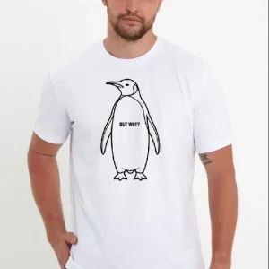 Alternative view of Erkek Nihilist Penguen Özel Tasarım Oversize Bisiklet Yaka Tişört - Beyaz
