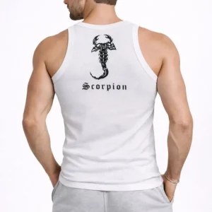 Alternative view of Erkek Fitilli Atlet Sıfır Yaka Slim Fit Arka Baskılı Spor Atlet - Beyaz