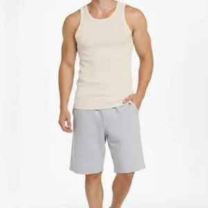 Alternative view of Erkek Fitilli Atlet Sıfır Yaka Slim Fit Arka Baskılı Spor Atlet - Krem