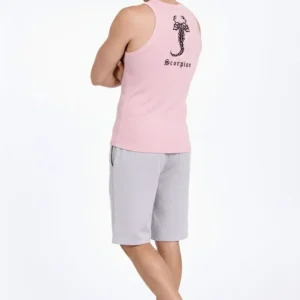 Alternative view of Erkek Fitilli Atlet Sıfır Yaka Slim Fit Arka Baskılı Spor Atlet - Pembe