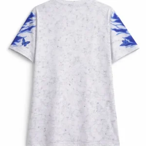 Alternative view of Erkek Asit Yıkamalı Oversize Tişört Mavi Kelebek Baskılı Dijital Print Bisiklet Yaka Streetwear T-Shirt - Beyaz