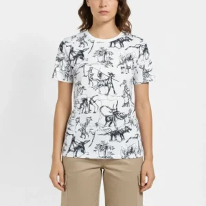 Alternative view of Beyaz Dinozor Desenli Tişört – Regular Kalıp, Bisiklet Yaka, Dijital Baskılı Pamuklu T-Shirt - Beyaz