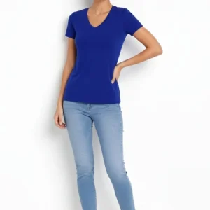 Alternative view of T-Shirt V Yaka Slim Fit Likralı Tişört Günlük Basic Body - İndigo