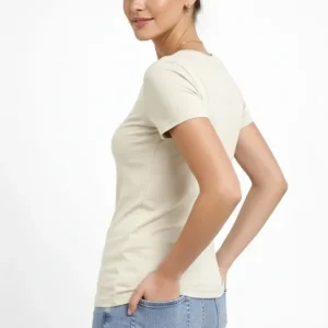 Alternative view of T-Shirt V Yaka Slim Fit Likralı Tişört Günlük Basic Body - Taş