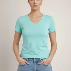 Alternative view of T-Shirt V Yaka Slim Fit Likralı Tişört Günlük Basic Body - Turkuvaz