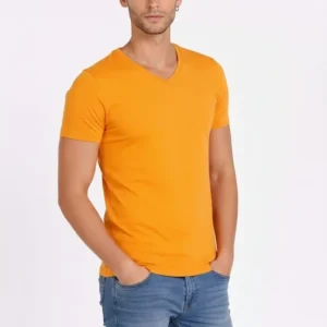 Alternative view of Erkek T-Shirt V Yaka Slim Fit Dar Kesim Likralı Tişört Günlük Basic Body - Sarı