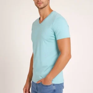 Alternative view of Erkek T-Shirt V Yaka Slim Fit Dar Kesim Likralı Tişört Günlük Basic Body - Turkuvaz
