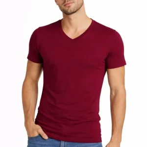 Erkek T-Shirt V Yaka Slim Fit Dar Kesim Likralı Tişört Günlük Basic Body - Bordo