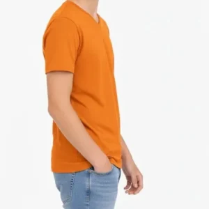Alternative view of Genç Erkek Çocuk V Yaka Tişört Yazlık Model Günlük Basic Body - Turuncu
