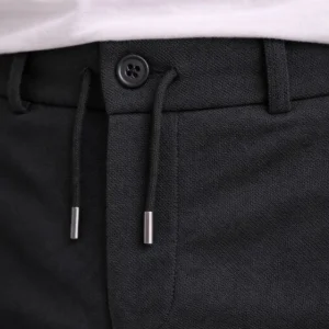 Erkek Diagonel Mikro Dokulu Duble Paça Cepli Pantolon Bağcıklı Bel, Modern Kesim - Siyah
