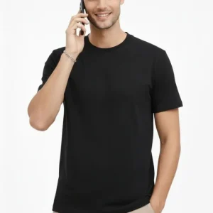 Alternative view of Erkek Bisiklet Yaka Tişört Regular Kalıp Basic Pamuklu Günlük Kullanım T-shirt - Siyah