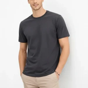 Alternative view of Erkek Bisiklet Yaka Tişört Regular Kalıp Basic Pamuklu Günlük Kullanım T-shirt - Füme