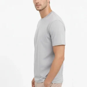 Alternative view of Erkek Bisiklet Yaka Tişört Regular Kalıp Basic Pamuklu Günlük Kullanım T-shirt - Gri